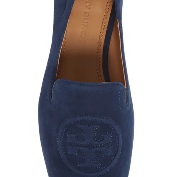 Tory Burch Leigh Elastic Flats Classic Slip On Loafers Silk Suede Navy Sz 8 $268 - Picture 3 of 7
